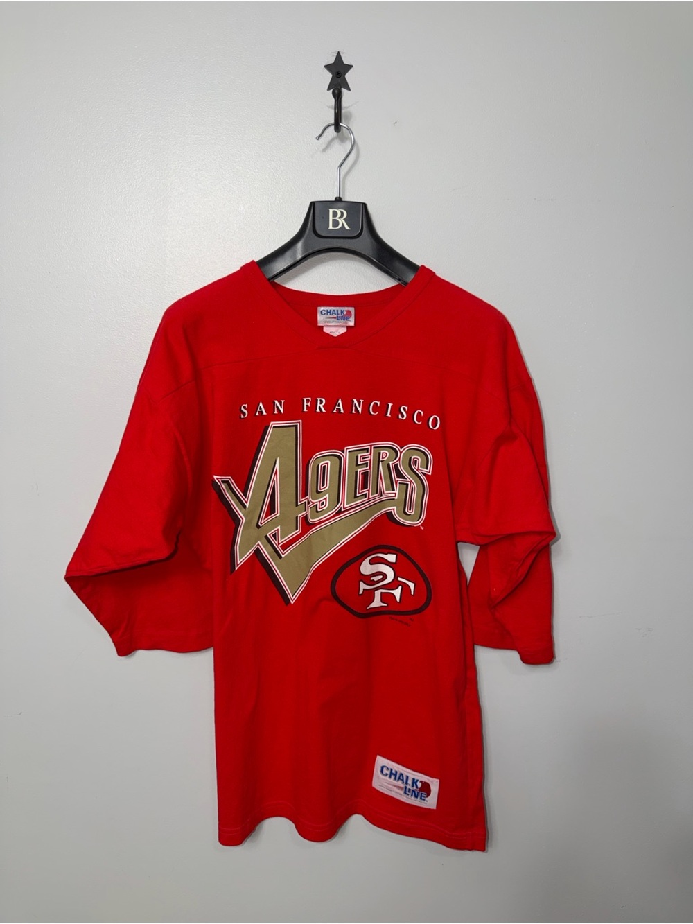 Chalk Line NFL San Francisco 49ers Three Quarters Long Sleeve Shirt Red Gold Men
